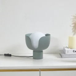 Lindby Fiora tafellamp, groen, glas, metaal, Ø 20 cm