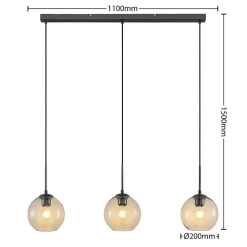 Lindby Firano hanglamp, 110 cm, 3-lamps, antraciet, glas