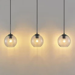Lindby Firano hanglamp, 110 cm, 3-lamps, antraciet, glas