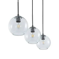 Lindby Firano hanglamp, 110 cm, 3-lamps, antraciet, glas