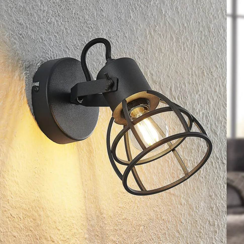 Lindby Flintos kooi-spot, 1-lamp, zwart