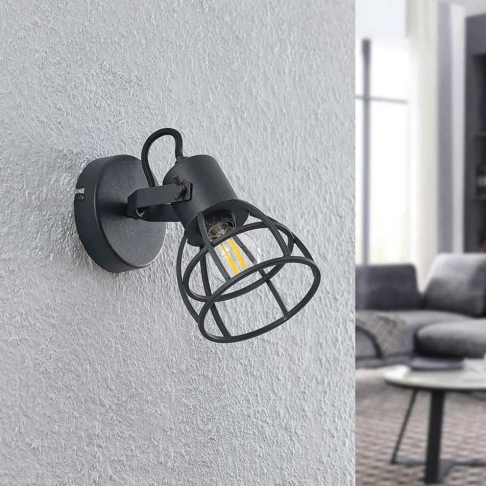 Lindby Flintos kooi-spot, 1-lamp, zwart