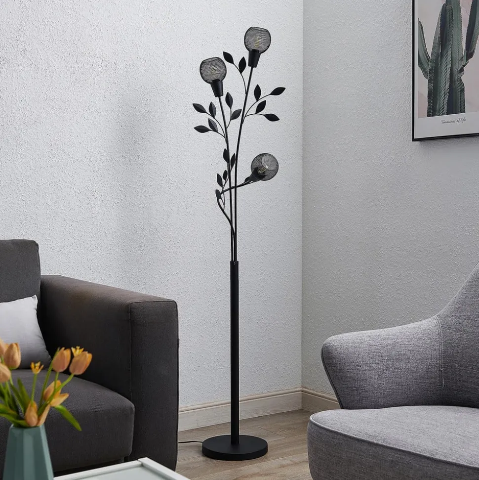 Lindby Florentine vloerlamp Kanye, 160 cm, zwart, 3-lamps.