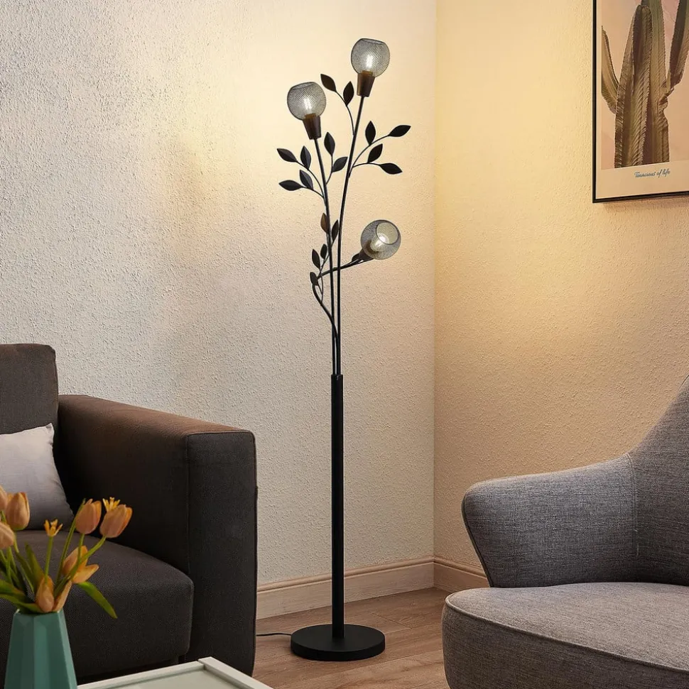 Lindby Florentine vloerlamp Kanye, 160 cm, zwart, 3-lamps.