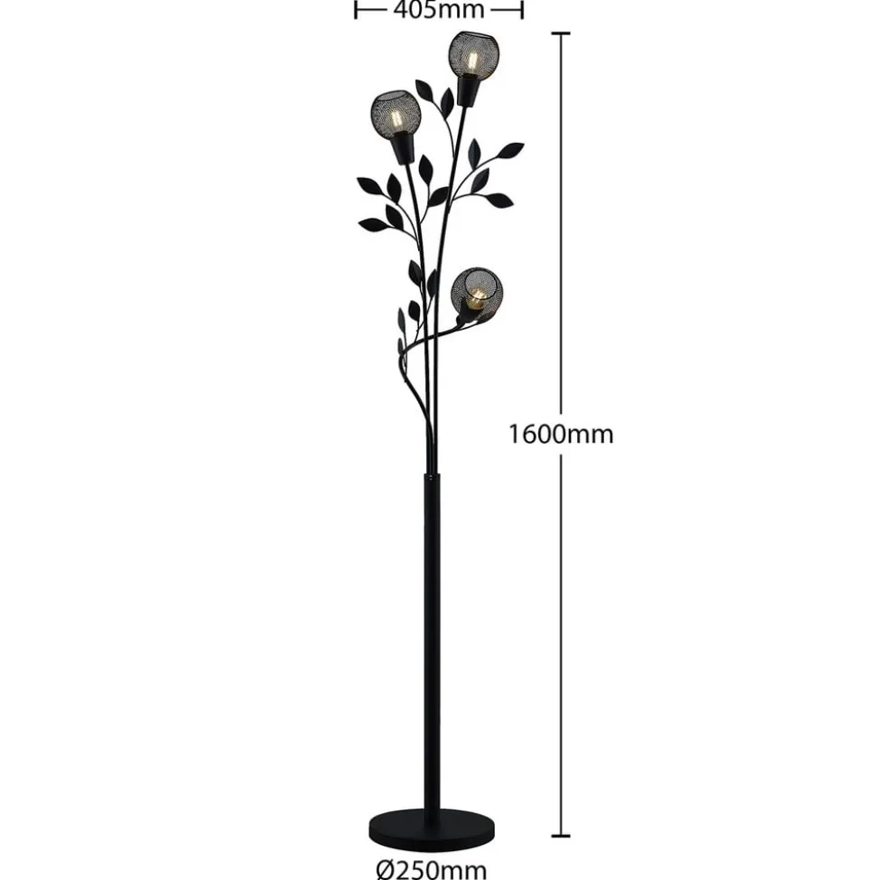 Lindby Florentine vloerlamp Kanye, 160 cm, zwart, 3-lamps.