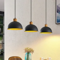 Lindby Flurin hanglamp, 3-lamps, 107cm, zwart, metaal