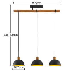 Lindby Flurin hanglamp, 3-lamps, 107cm, zwart, metaal