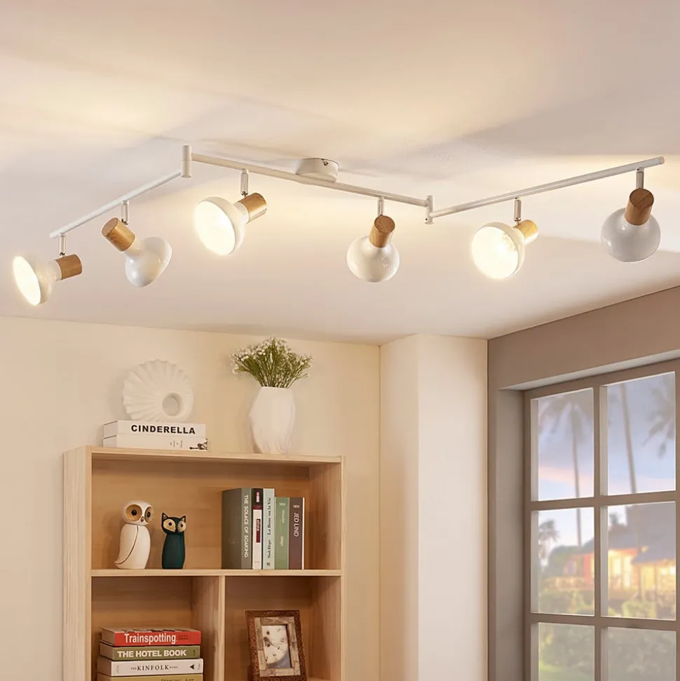 Lindby Fridolin plafondspot, 160cm, 6-lamps, wit, metaal