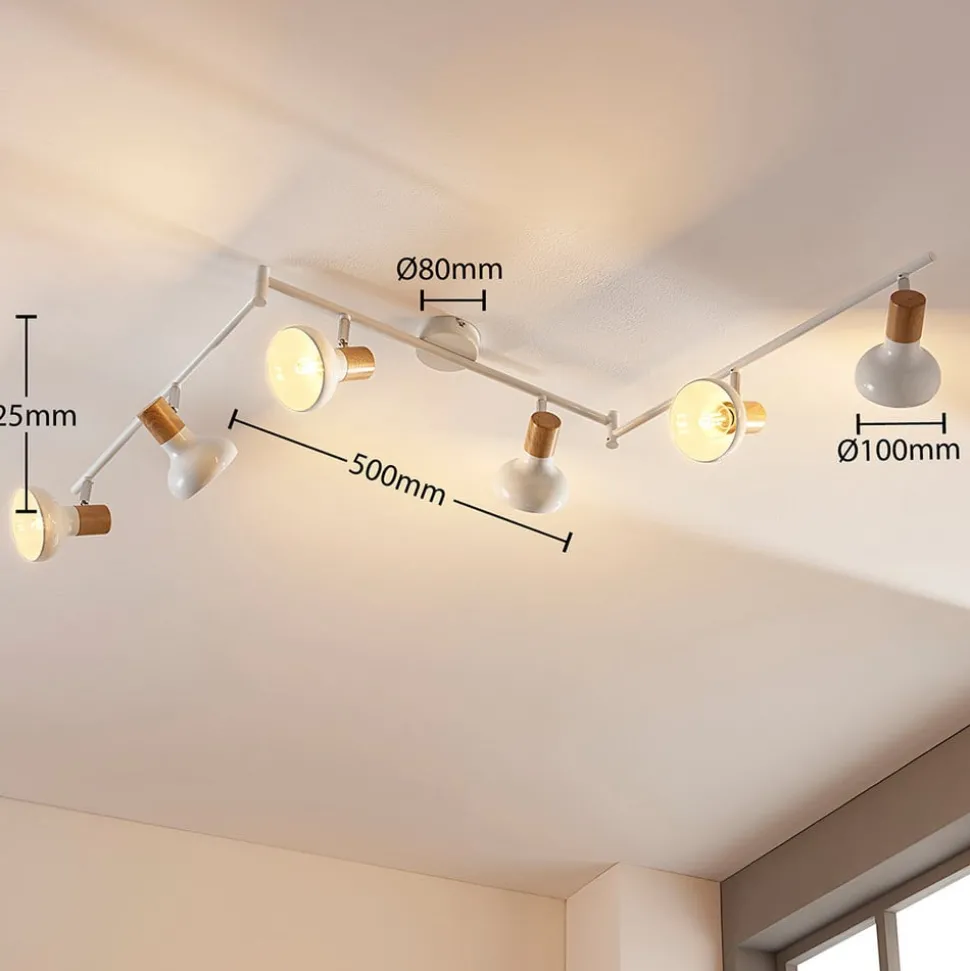 Lindby Fridolin plafondspot, 160cm, 6-lamps, wit, metaal