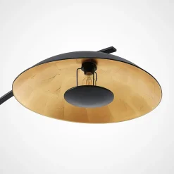 Lindby gebogen vloerlamp Emilienne, zwart, goudkleurig, 180 cm