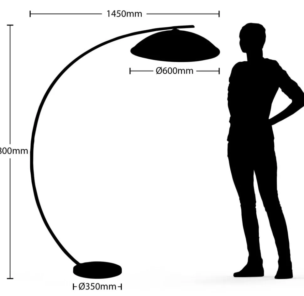 Lindby gebogen vloerlamp Emilienne, zwart, goudkleurig, 180 cm