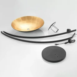 Lindby gebogen vloerlamp Emilienne, zwart, goudkleurig, 180 cm
