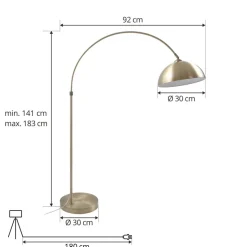 Lindby gebogen vloerlamp Lennar, antiek messing, metaal, 183cm