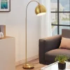 Lindby gebogen vloerlamp Moisia, messingkleurig, metaal, 148 cm