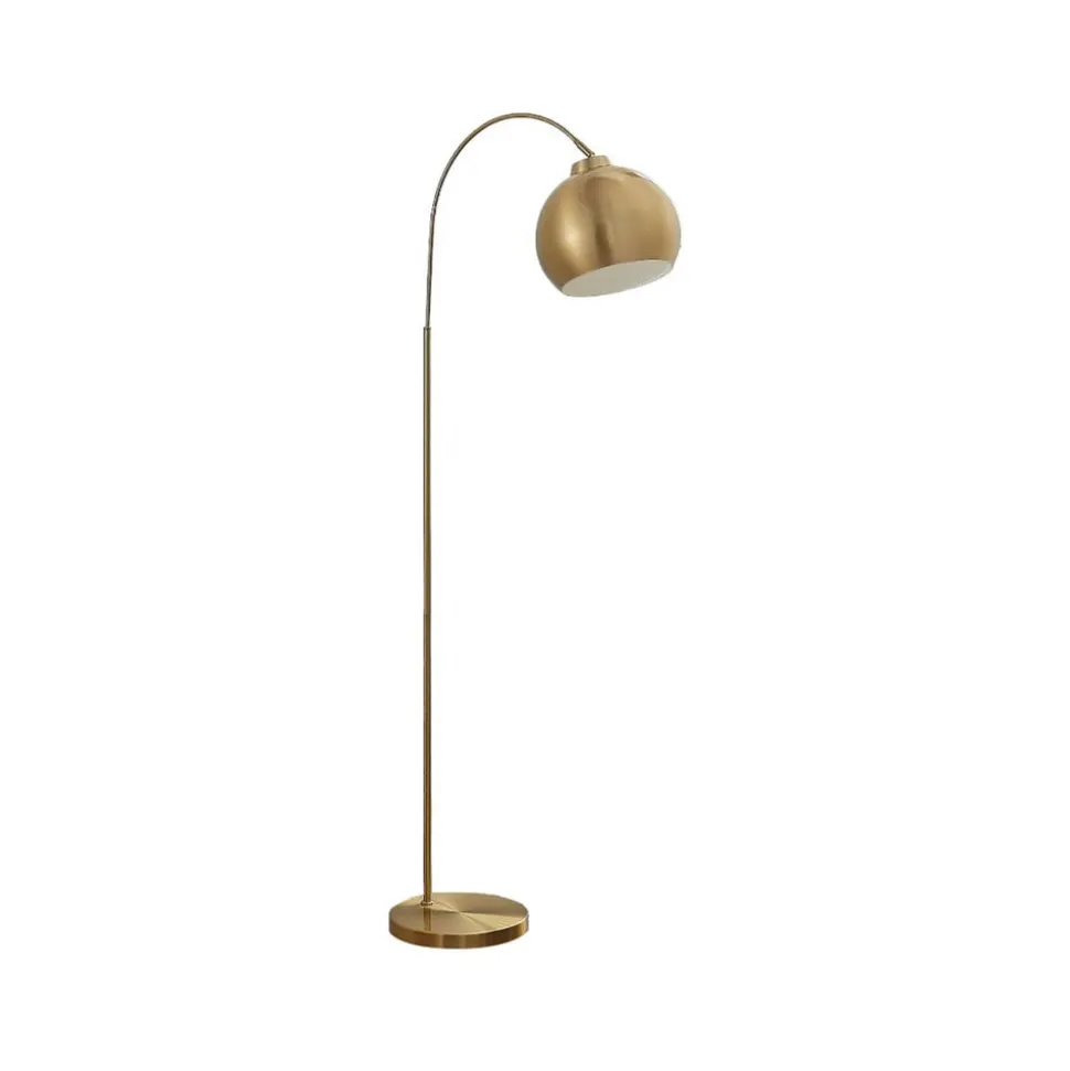 Lindby gebogen vloerlamp Moisia, messingkleurig, metaal, 148 cm