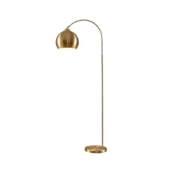 Lindby gebogen vloerlamp Moisia, messingkleurig, metaal, 148 cm