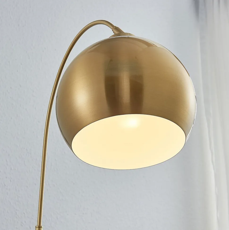 Lindby gebogen vloerlamp Moisia, messingkleurig, metaal, 148 cm