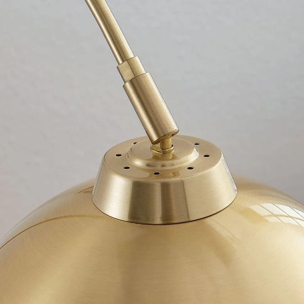 Lindby gebogen vloerlamp Moisia, messingkleurig, metaal, 148 cm