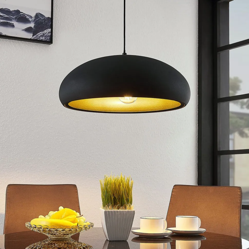 Lindby Gerwina hanglamp, zwart/goud, metaal, 40 cm, E27