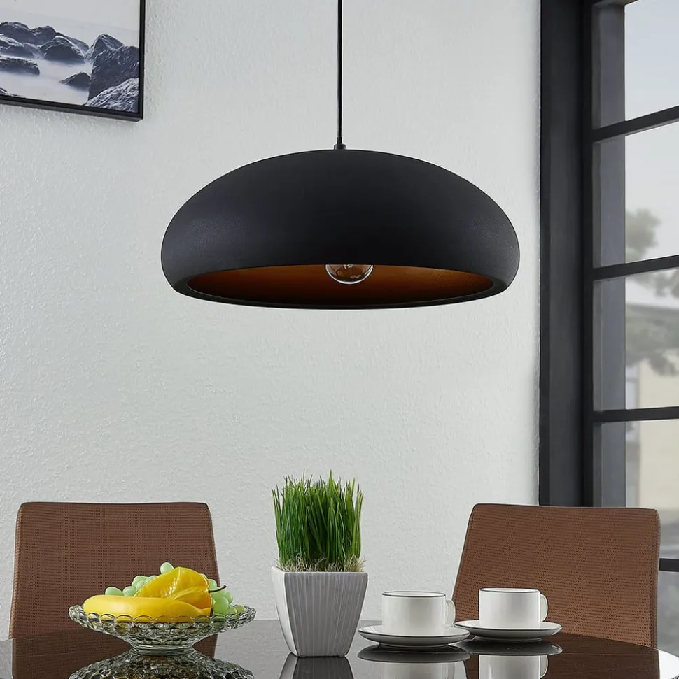 Lindby Gerwina hanglamp, zwart/goud, metaal, 40 cm, E27