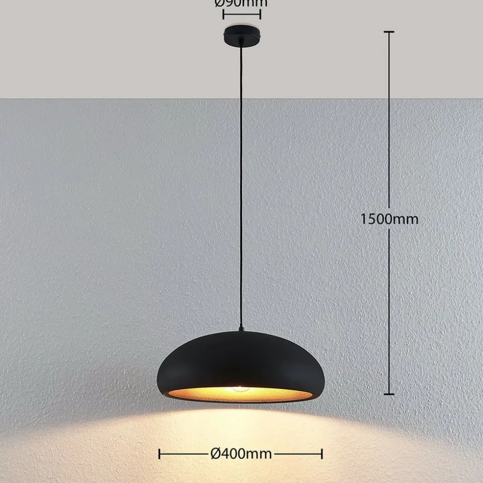 Lindby Gerwina hanglamp, zwart/goud, metaal, 40 cm, E27