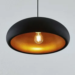 Lindby Gerwina hanglamp, zwart/goud, metaal, 40 cm, E27