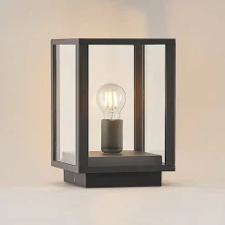 Lindby Giavanna sokkellamp, 29 cm, antraciet, IP44, E27