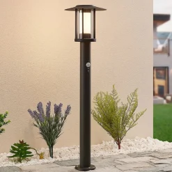 Lindby Gregory LED tuinpadverlichting, 76cm, sensor, donkergrijs, IP44