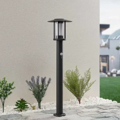 Lindby Gregory LED tuinpadverlichting, 76cm, sensor, donkergrijs, IP44