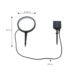 Lindby grondspies lamp op zonne-energie Syrene, 18 cm, zwart, aluminium