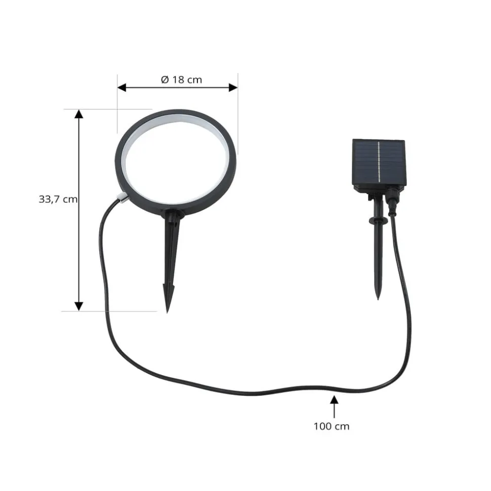 Lindby grondspies lamp op zonne-energie Syrene, 18 cm, zwart, aluminium