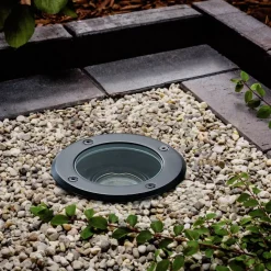 Lindby grondspot inbouwlamp Cliff, Ø 13 cm, rond, zwart