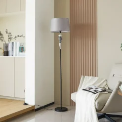 Lindby Haldorin vloerlamp, grijs/zwart, textiel, 157 cm