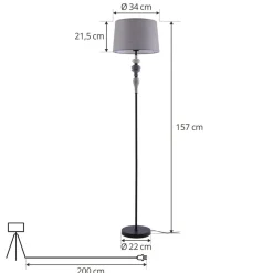 Lindby Haldorin vloerlamp, grijs/zwart, textiel, 157 cm