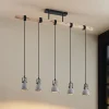 Lindby hanglamp Amilia, hout/beton, 5-lamps, 116 cm, GU10
