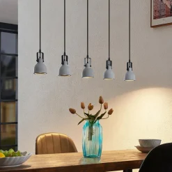 Lindby hanglamp Amilia, hout/beton, 5-lamps, 116 cm, GU10