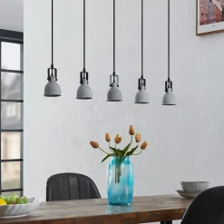 Lindby hanglamp Amilia, hout/beton, 5-lamps, 116 cm, GU10