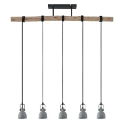 Lindby hanglamp Amilia, hout/beton, 5-lamps, 116 cm, GU10