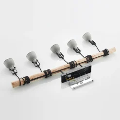 Lindby hanglamp Amilia, hout/beton, 5-lamps, 116 cm, GU10