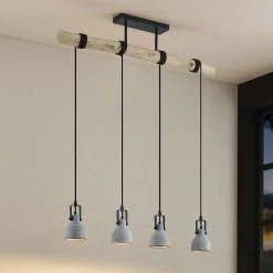 Lindby hanglamp Amilia, hout/beton, 4-lamps, 90 cm, GU10