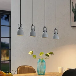 Lindby hanglamp Amilia, hout/beton, 4-lamps, 90 cm, GU10