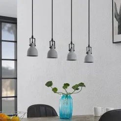 Lindby hanglamp Amilia, hout/beton, 4-lamps, 90 cm, GU10
