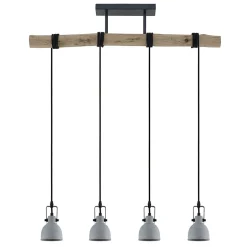 Lindby hanglamp Amilia, hout/beton, 4-lamps, 90 cm, GU10