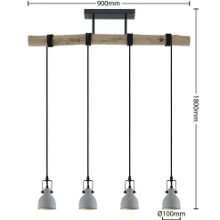 Lindby hanglamp Amilia, hout/beton, 4-lamps, 90 cm, GU10