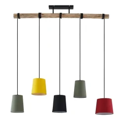 Lindby hanglamp Amilia, stof, 5-lamps, rood/grijs/geel, E27