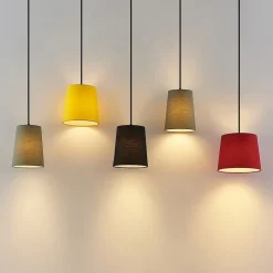 Lindby hanglamp Amilia, stof, 5-lamps, rood/grijs/geel, E27