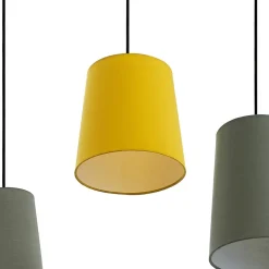 Lindby hanglamp Amilia, stof, 5-lamps, rood/grijs/geel, E27