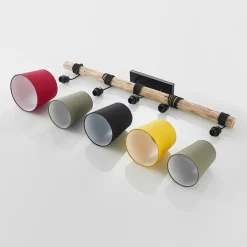 Lindby hanglamp Amilia, stof, 5-lamps, rood/grijs/geel, E27