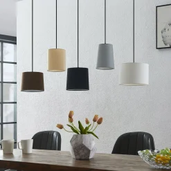 Lindby hanglamp Amilia, stof, 5-lamps, grijs/beige, E27