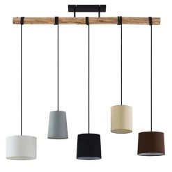 Lindby hanglamp Amilia, stof, 5-lamps, grijs/beige, E27